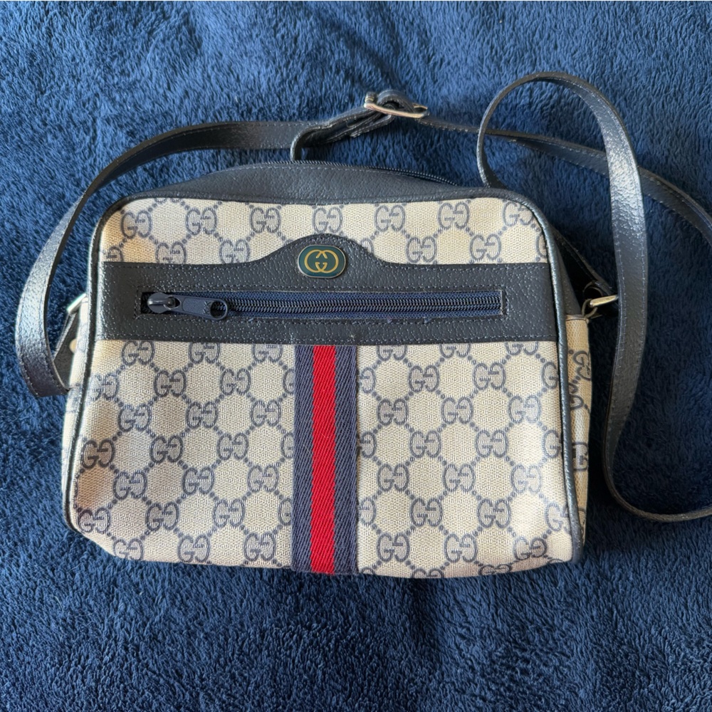 Gucci Beige and Black Crossbody with Red Stripe